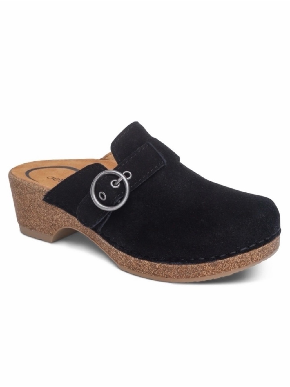 AETREX beckie cork clogs black suede shoes slipons